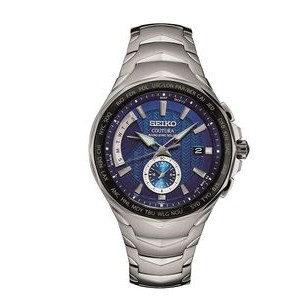 Seiko Men's Coutura Radio Sync Solar Dual Time Watch w/Blue Dial