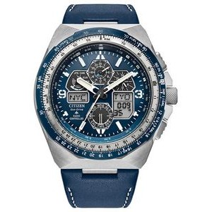 Citizen® Men's Promaster Skyhawk Leather Strap Watch w/Blue Dial