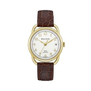 Joseph Bulova® Ladies Classic Commodore Watch w/Ivory White Dial & Brown Strap