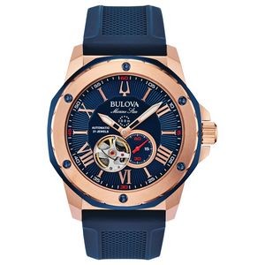 Bulova® Men's Marine Star Sport Automatic Gold Tone Watch w/Blue Rubber Strap