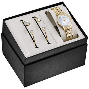 Bulova® Ladies Gold Tone Watch & Pair of Bracelets Boxed Gift Set