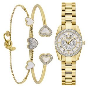 Bulova® Ladies' Crystal Box Set w/Gold Tone Watch & Bracelets