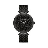Caravelle Ladies Black Ion Plated Bracelet Watch w/Black Crystal Dial