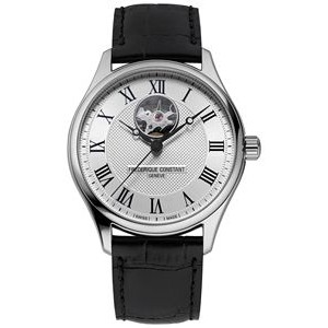 Frederique Constant® Mens Automatic Leather Strap Watch w/Silver-Tone Dial