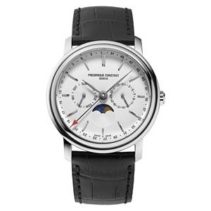 Frederique Constant® Men's Classics Business Timer Leather Strap Watch w/Silver-Tone Dial