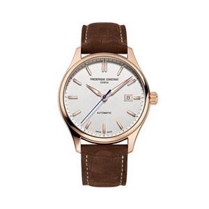 Frederique Constant® Men's Classic Automatic Brown Leather Strap Watch w/Silver-Tone Dial