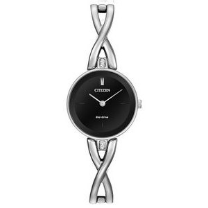 Citizen Ladies' Eco-Drive Stainless Steel Bangle Watch w/Round Black Dial