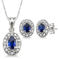 Jilco Inc. White Gold Oval Diamond & Sapphire Earring & Necklace Set