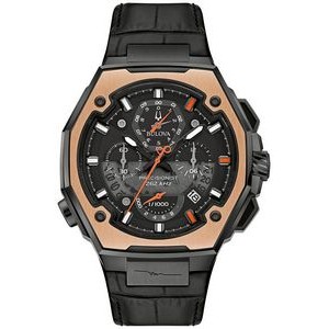 Bulova® Men's Marc Anthony Series X Black Dial Watch w/Leather Strap