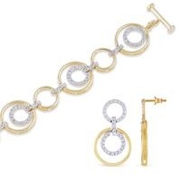 Jilco Inc. Yellow Gold Circle Diamond Bracelet & Earring Set