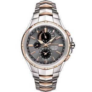 Seiko Coutura Perpetual Solar Alarm Chronograph Watch w/Rose Gold Accents