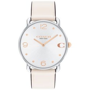 Coach® Ladies Elliot Stainless Steel/Rose Gold Watch w/Chalk White Leather Strap