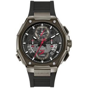 Bulova® Men's Precisionist Gray Damascus Steel Watch w/Black Rubber Strap