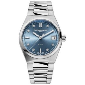 Frederique Constant® Ladies' FC Slimline Quartz Silver-Tone Stainless Steel Watch w/Blue Dial