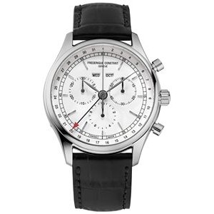Frederique Constant® Mens Quartz Leather Strap Watch w/White Dial