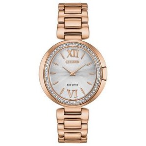 Citizen® Ladies' Capella Eco-Drive Pink Gold-Tone Watch w/MOP Dial