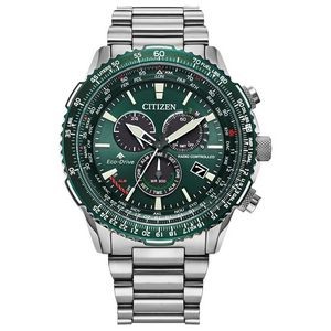 Citizen® Men's Silver-Tone Eco-Drive Bracelet Watch w/Green Dial