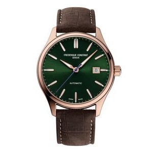 Frederique Constant® Men's Classics Index Automatic Leather Strap Watch w/Green Dial
