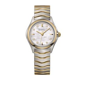 Ebel Classic Wave Ladies Stainless Steel Watch w/White Mother of Pearl Dial & Two Tone Bracelet