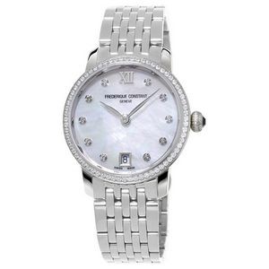 Frederique Constant® Ladies' FC Slimline Quartz Silver-Tone Stainless Steel Watch w/White Dial