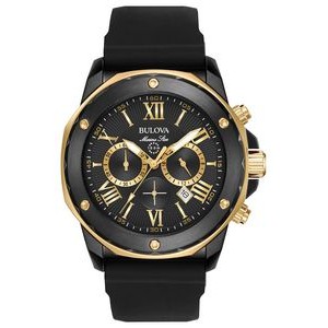 Bulova® Men's Marine Star Black Rubber Strap Watch w/Gold Tone Accents