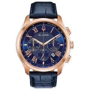 Bulova® Men's Wilton Chronograph Blue Dial Watch w/Blue Leather Strap