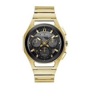 Bulova® Men's CURV Chronograph Gold watch w/Black Dial