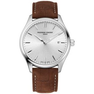 Frederique Constant® Men' FC Quartz Brown Leather Strap Watch w/Silver-Tone Dial