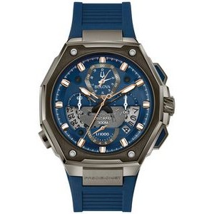 Bulova® Men's Precisionist Gray Damascus Steel Watch w/Blue Rubber Strap