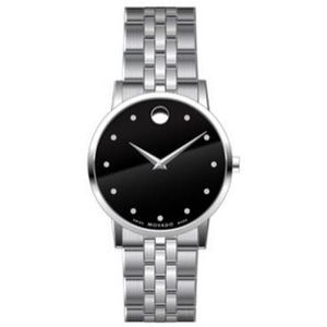 Movado Museum Classic Gentes Stainless Steel Watch & Bracelet w/Black Dial & Diamonds