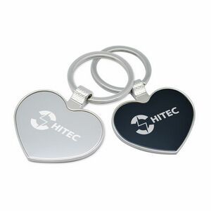 Heart shaped keychain in polished chrome finish, with mirror-like middle insert