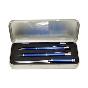 Deluxe Ball Pen, Roller Pen & Letter Opener Set in Tin Case