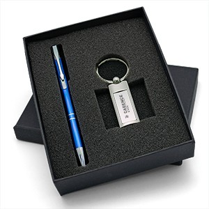 Beautiful Gift Set with Quality Long Rectangle Metal Keychain & Aluminum Pen