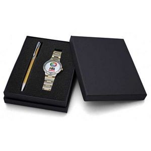 Sporty Design Bracelet Watch Set with Polished Aluminum Pen