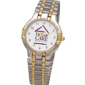 Elegant Bracelet Watch with dual tone metal case, polished bands with sliding buckle, Japan movement