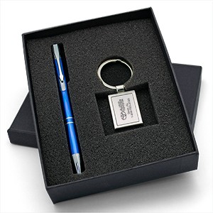 Beautiful Gift Set with Quality Short Rectangle Metal Keychain & Aluminum Pen