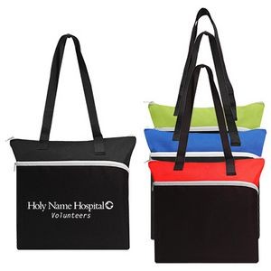 Large Front Zipper Tote with Contrast Colors