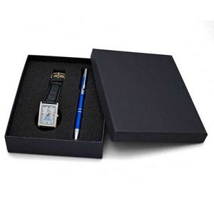 Unisex Silver Watch Set with Polished Aluminum Pen