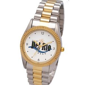 Designer Bracelet Watch with Gold Tone Brass Ring, Stainless Steel Bracelet Band with buckle closure