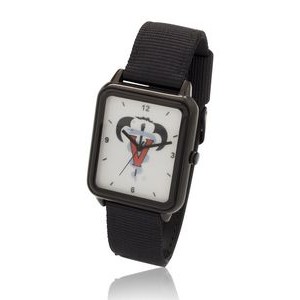 Big Dial Black Rectangle Watch with Fashion Nylon & Leather Straps, Japan quartz movement.