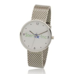 1.55 Inches Round Screen Watch with Polished Chrome Case, Stainless Steel Mesh Bracelet