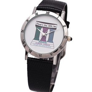 Elite Dress Watch with silver bezel decorated with Roman numbers,genuine leather band,Japan movement