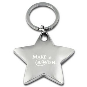 Star shaped key chain in quality silver chrome metal, with convenient split key ring.