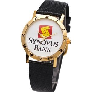 Elite Dress Watch with gold bezel decorated with Roman numerals, genuine leather band,Japan movement