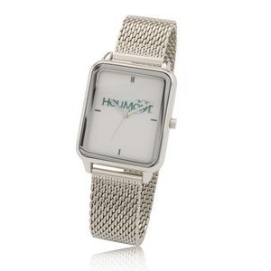 Big Dial Rectangle Watch with Stainless Steel Mesh Bracelet, Japan quartz movement.