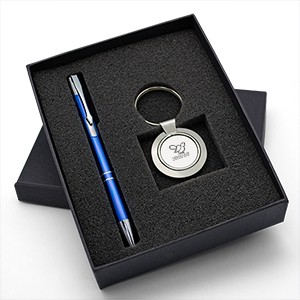 Beautiful Gift Set with Quality Round Metal Keychain & Aluminum Pen