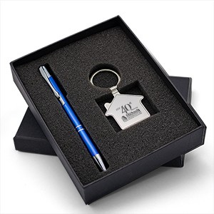 Beautiful Gift Set with Quality Metal House Shaped Keychain & Aluminum Pen makes an ideal gift