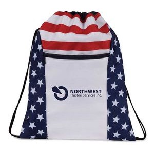 Patriotic Drawstring Backpack with Front zipper pocket