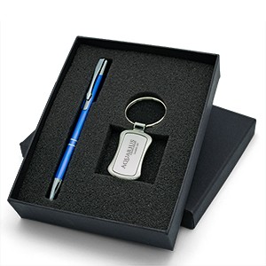 Lovely Gift Set with Polished Hourglass Shaped Keychain & Aluminum Pen