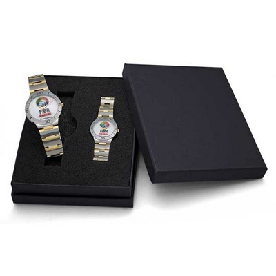 Sporty Design Bracelet Watch Set w/Dual Tone Band & Secure Clasp Closure